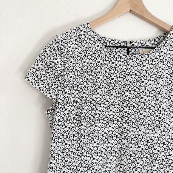 Michael Kors Floral Knit Jacquard Flounce Flare Black White Dress Size L - Picture 6 of 14